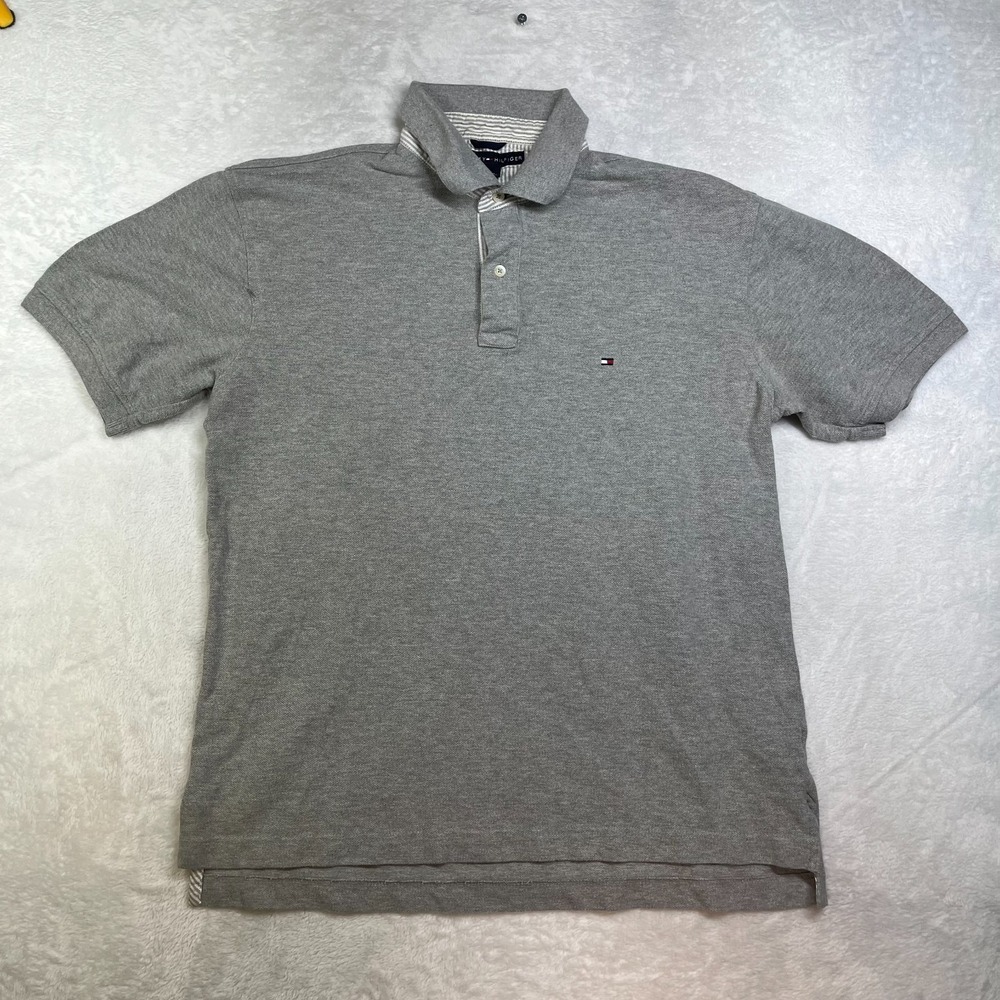 Tommy Hilfiger Polo Shirt Men's Gray Short Sleeve Sports Golf Classic - Large